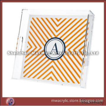 Square Acrylic Serving/Fruit Tableware Tray with Elliptic Handle